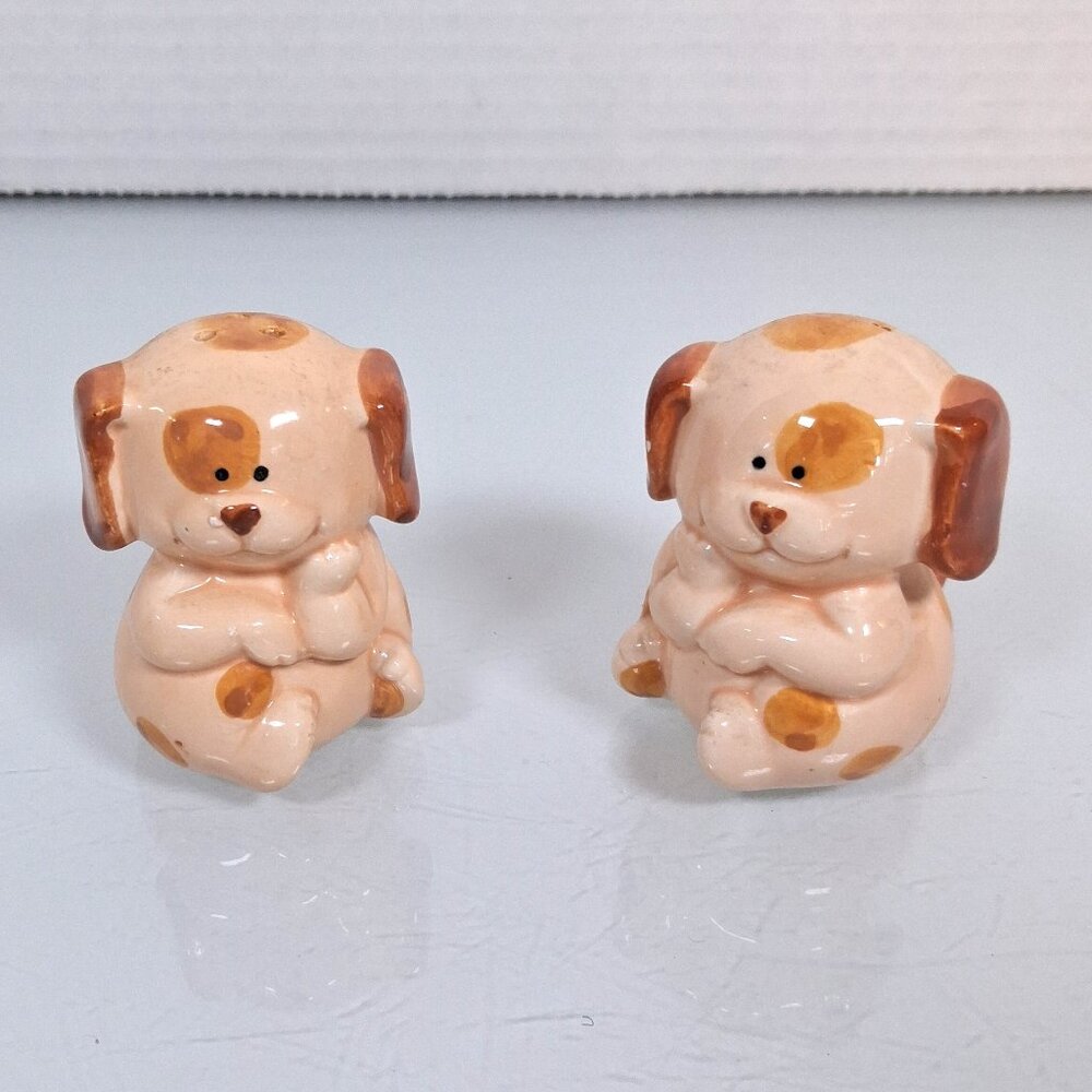 Josef Originals Salt Pepper Shakers Puppy Dogs Korea Tan And Brown Spots